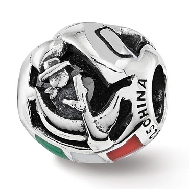 Sterling Silver Italian Flag Italy Theme Bead - Pandora Compatible