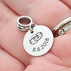 Wedding Bands Personalized Sterling Silver Charm Bead - Pandora Compatible