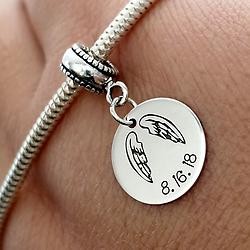 Angel Wings Personalized Memorial Charm Bead - Pandora Compatible