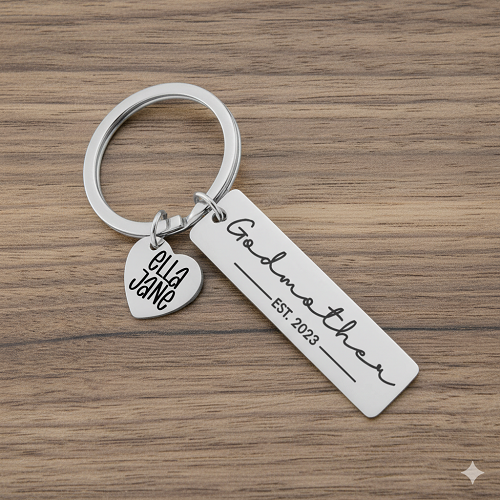 Personalized Godmother Keychain Established Custom Godchild Name 