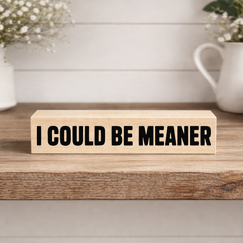I Could Be Meaner funny sarcastic saying sign with bold black lettering 