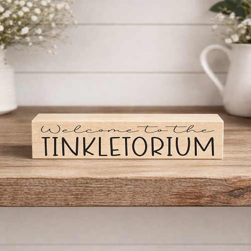 Funny Welcome to the Tinkletorium bathroom sign with humorous restroom saying for guest bathroom or powder room decor 