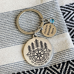 Personalized compass keychain with GPS coordinates mini message tag and birthstone charm 