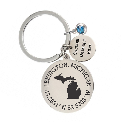 Personalized Hometown Pride Birthstone Keychain Gift 