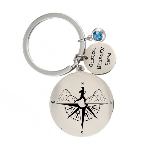 Personalized Runner Compass Keychain Trail Running Gift Custom Message 