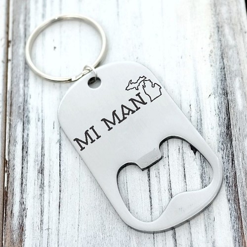 Michigan MI Man Keychain Bottle Opener Personalized Back 