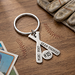 Personalized baseball or softball crossed bats keychain with player name team number and year 