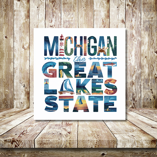  Michigan The Great Lakes State Typography Art Sign 