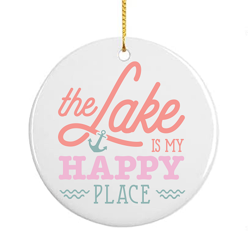 Personalized The Lake is My Happy Place Anchor Ceramic Christmas Ornament 