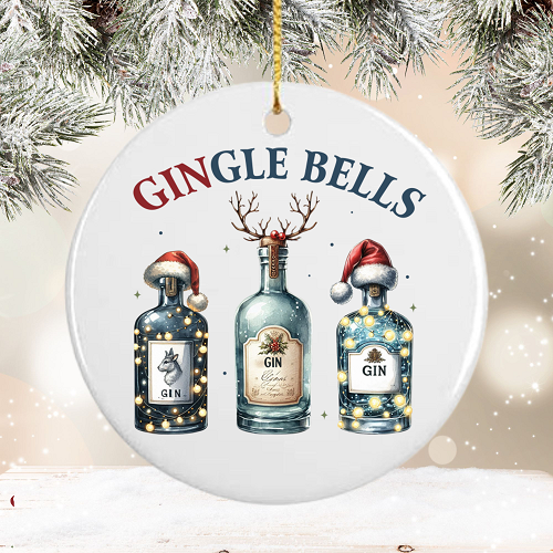 Personalized Gingle Bells Gin Bottles Funny Alcohol Ceramic Christmas Ornament 