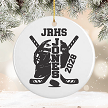 Personalized hockey senior ornament with hockey helmet sticks school initials player last name and graduation year 