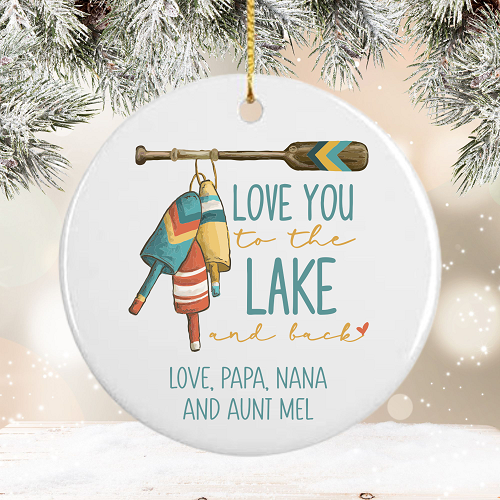  Personalized Love You to the Lake and Back Buoys & Paddle Ceramic Christmas Ornament 