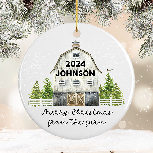  Personalized Merry Christmas From The Farm Barn Christmas Ornament 