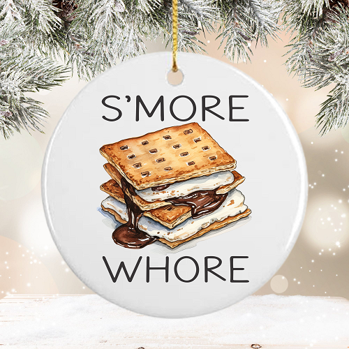  Personalized Smore Whore Funny Camping Food Round Ceramic Christmas Ornament 