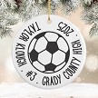 Personalized soccer Christmas ceramic ornament with player name jersey number team and year 