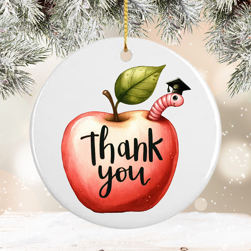  Personalized Thank You Teacher Apple Ceramic Ornament 