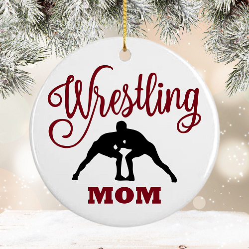 Personalized Wrestling Mom Silhouette Ceramic Christmas Ornament 