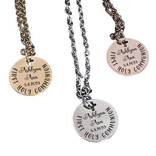  Personalized Necklace with Cross-Shaped Hole - First Holy Communion Gift 