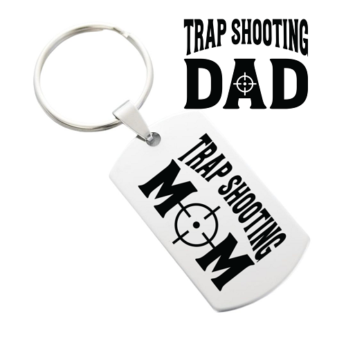  Trap Shooting Mom or Dad Keychain - Customizable Back Engraving 