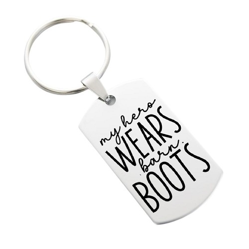  My Hero Wears Barn Boots Keychain - Farmer Appreciation Gift - Customizable Back 