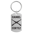 Personalized shooting sports keychain with crossed rifle design and custom athlete name 