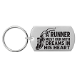 Inspirational runner keychain with running shoe design and motivational running quote 