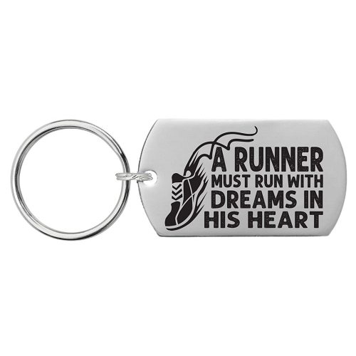 Inspirational runner keychain with running shoe design and motivational running quote 