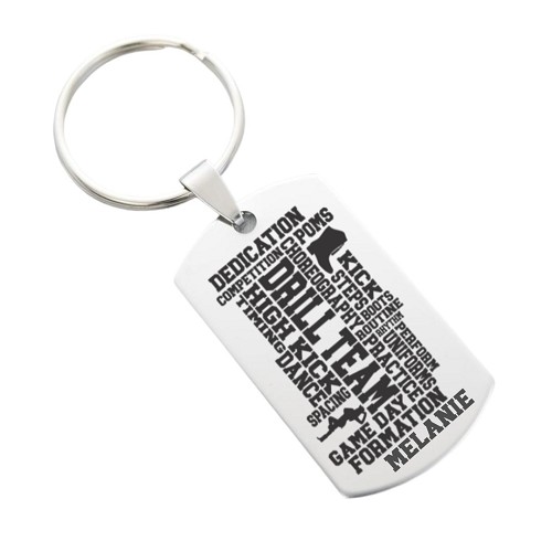 Personalized drill team keychain with custom name and marching band themed word art design 