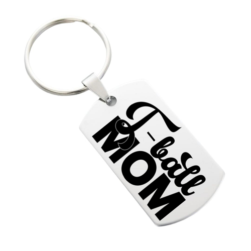  Personalized T-Ball Mom or Dad Keychain - Customizable Back Engraving 