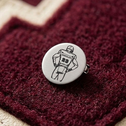 Personalized football varsity letter pin with player last name and jersey number for chenille letterman jacket and Senior Night gift 