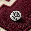 Personalized football varsity pin with jersey number and player name or school initials for chenille letter and letterman jacket 
