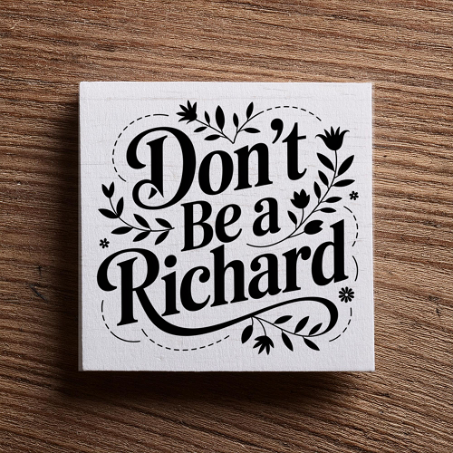 Dont Be a Richard aka Dick Funny Sarcastic Sign 