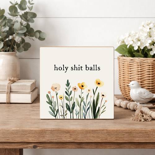 Holy Shit Balls Home Decor Floral Sign 