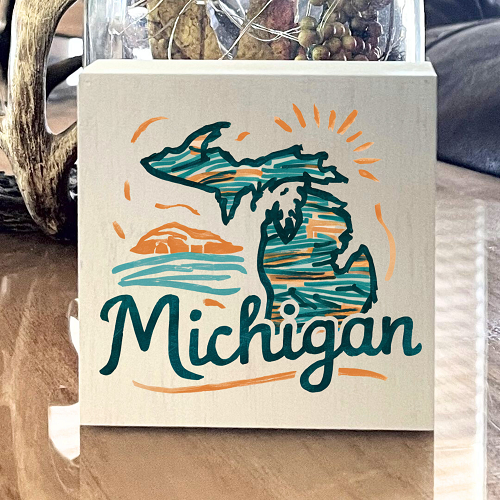  Michigan Sign - Crayon Style Map - Multiple Sizes - Michigan Gift 