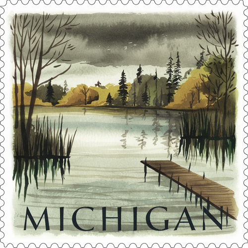  Michigan Postage Stamp Pond and Dock Sign 