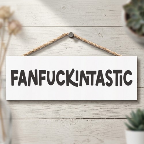 Fanfuckintastic funny profanity sign with bold black lettering and sarcastic adult humor 