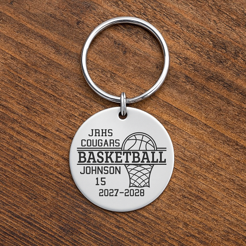 Personalized basketball keychain with team player name jersey number and graduation year 
