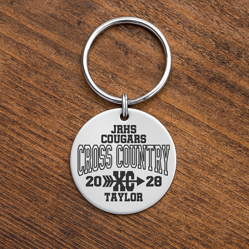 Personalized cross country keychain with school team runner name and year for senior night or graduation 