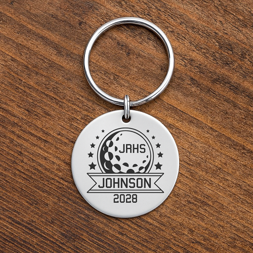 Personalized golf keychain with golf ball school team initials golfer name and graduation year 