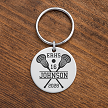 Personalized lacrosse keychain with crossed lacrosse sticks school team player number name and year 
