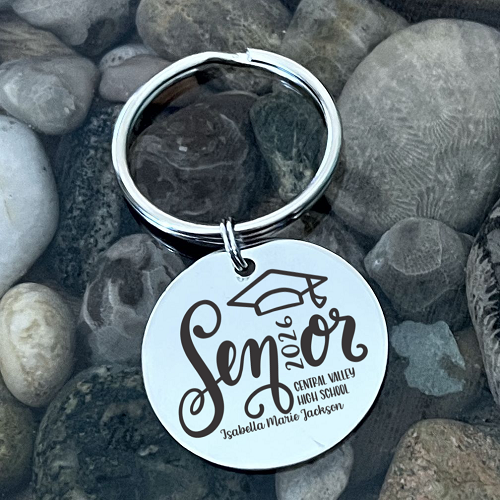 Personalized Senior graduation keychain with custom graduate name school graduation year and optional personalized back 