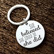 She Believed She Could So She Did inspirational stainless steel keychain with optional personalized back 