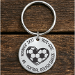 Personalized heart shaped soccer keychain with custom player name jersey number team year and optional personalized back 