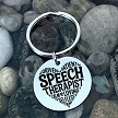 Speech therapist keychain with positive word design and optional personalized back for SLP appreciation gift 