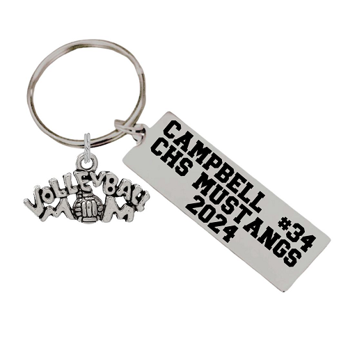 Personalized Volleyball Mom Keychain - Name, Team, Year, Charm - Customizable Back 
