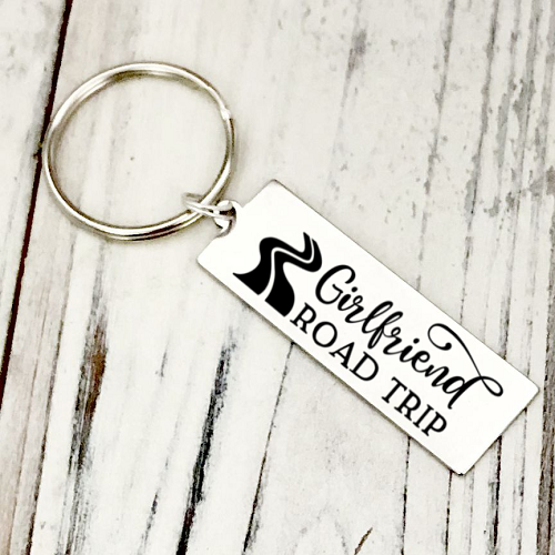  Personalized Girlfriend Road Trip Keychain - Engravable Back 