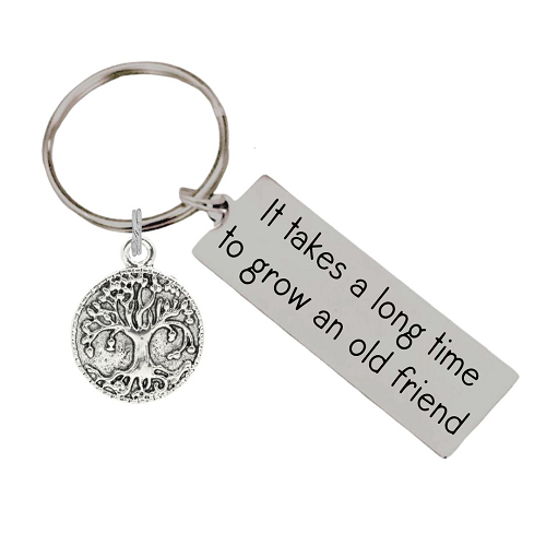  Personalized It Takes A Long Time To Grow An Old Friend Keychain with Tree of Life Charm - Engravable Back 
