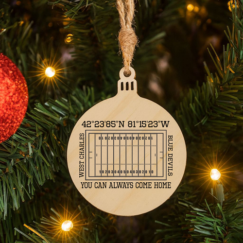 Personalized football field ornament with custom team name GPS coordinates and optional personalized back 