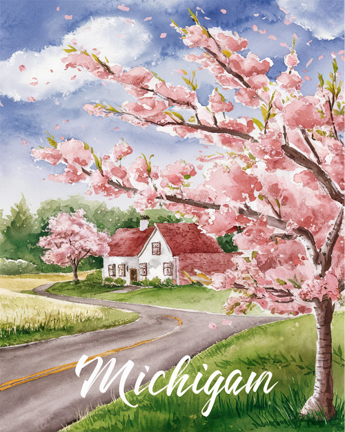  Michigan Cherry Blossoms Sign - Celebrate Springtime in the Great Lakes State 
