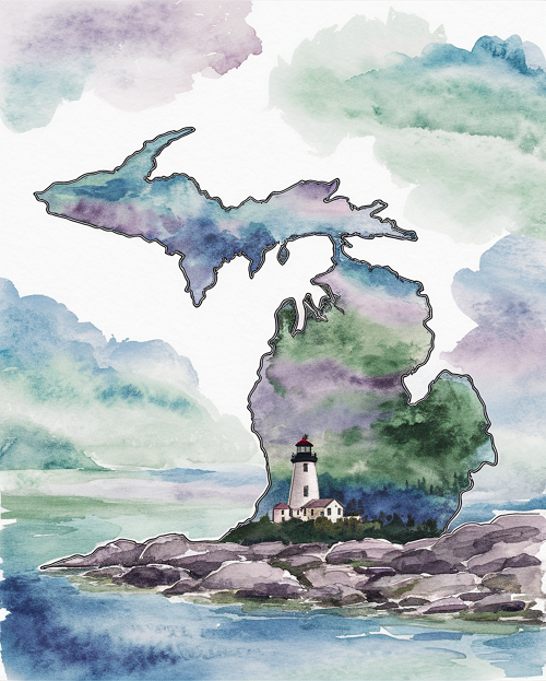  Michigan Lighthouse Watercolor Sign - Capture the Coastal Charm of Michigan 